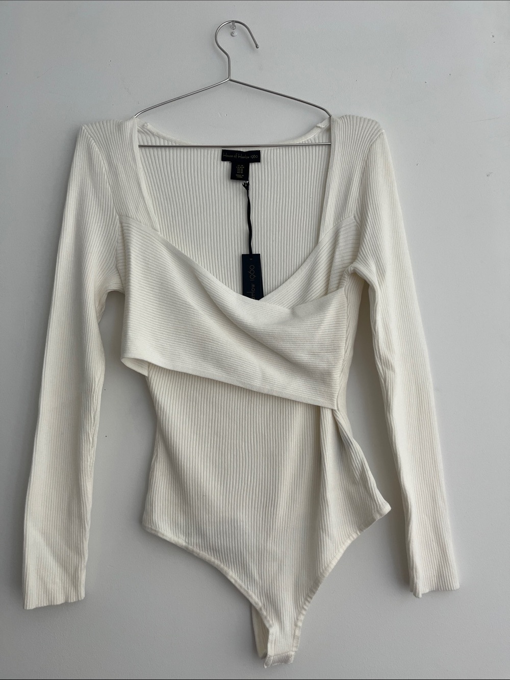 NWT House of Harlow 1960 Long Sleeve Ribbed Wrap Bodysuit!